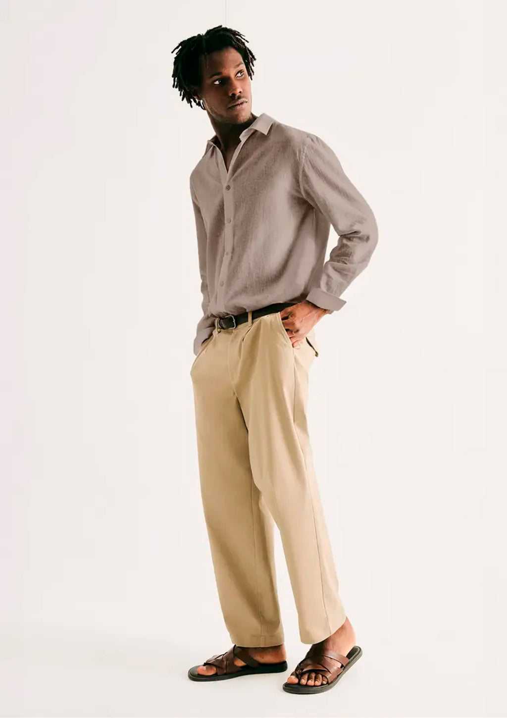 Camisa Manga Longa Slim Hering Com Linho Masculina - Bege