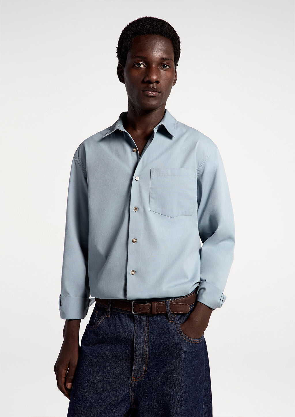 Camisa Manga Longa Em Algodão Hering Masculino - Azul