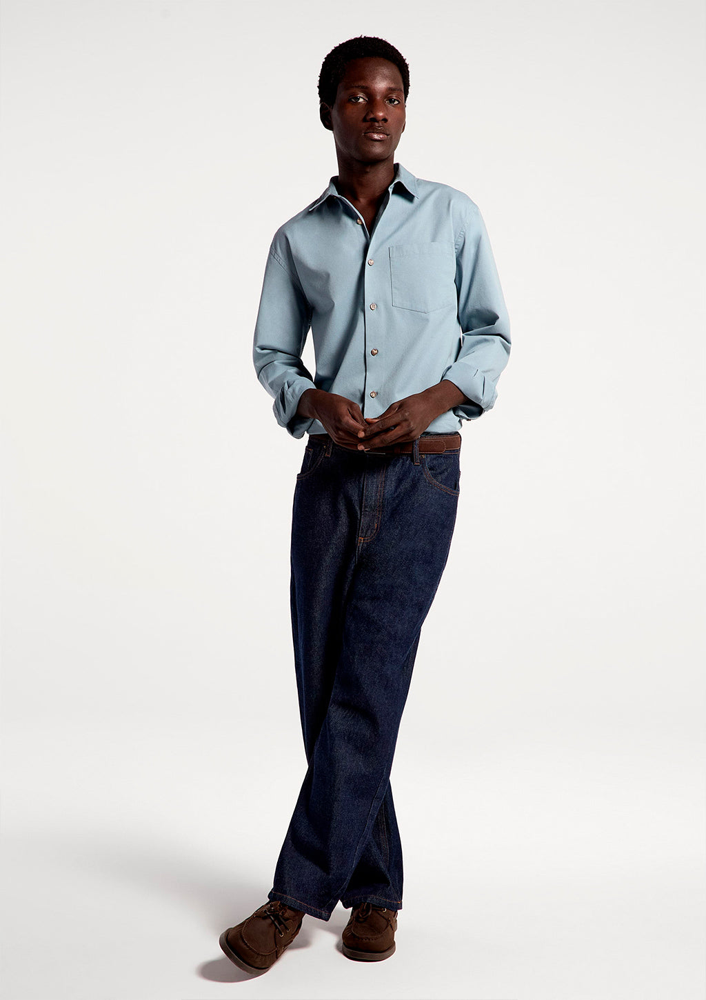 Camisa Manga Longa Em Algodão Hering Masculino - Azul