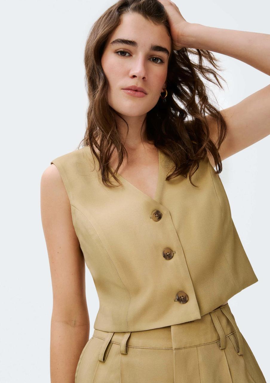 Colete Feminino Cropped Em Viscose Hering - Caqui