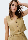 Colete Feminino Cropped Em Viscose Hering - Caqui