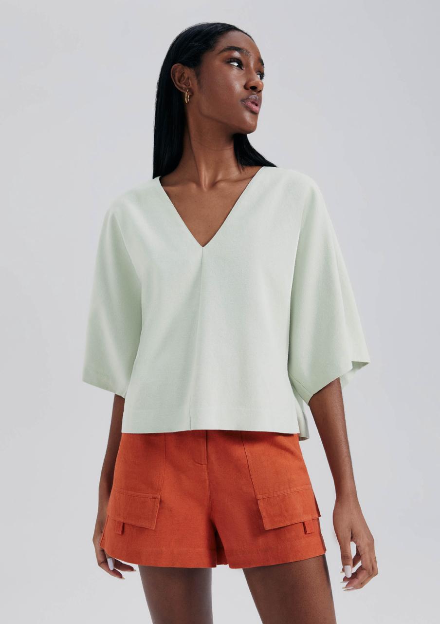 Blusa Feminina Manga Média Em Viscolinho Hering - Verde