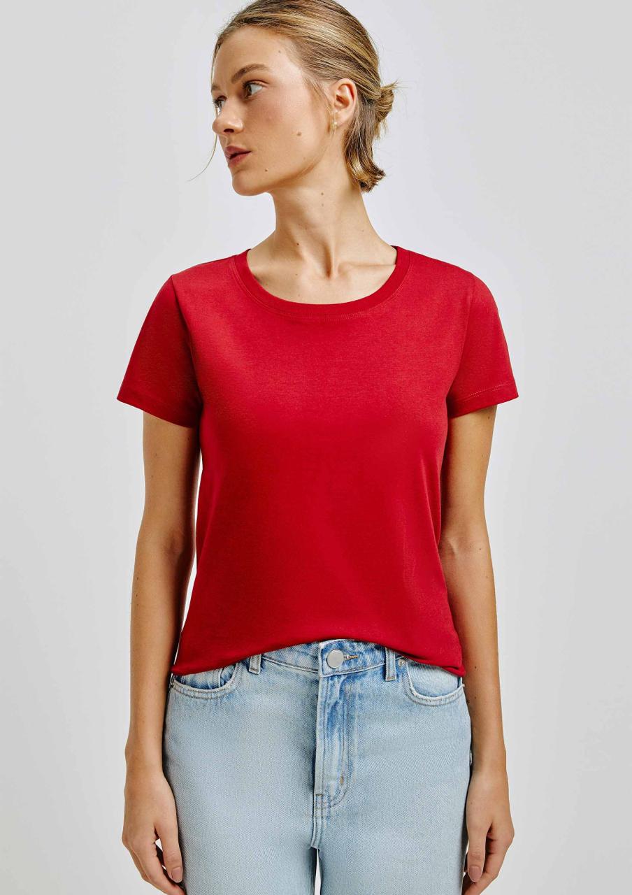 Camiseta Básica Feminina Slim World Hering - Vermelho