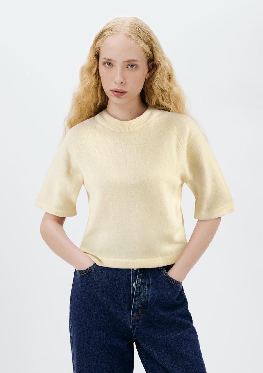 Blusa Feminina Meia Manga Em Tricô Hering - Creme
