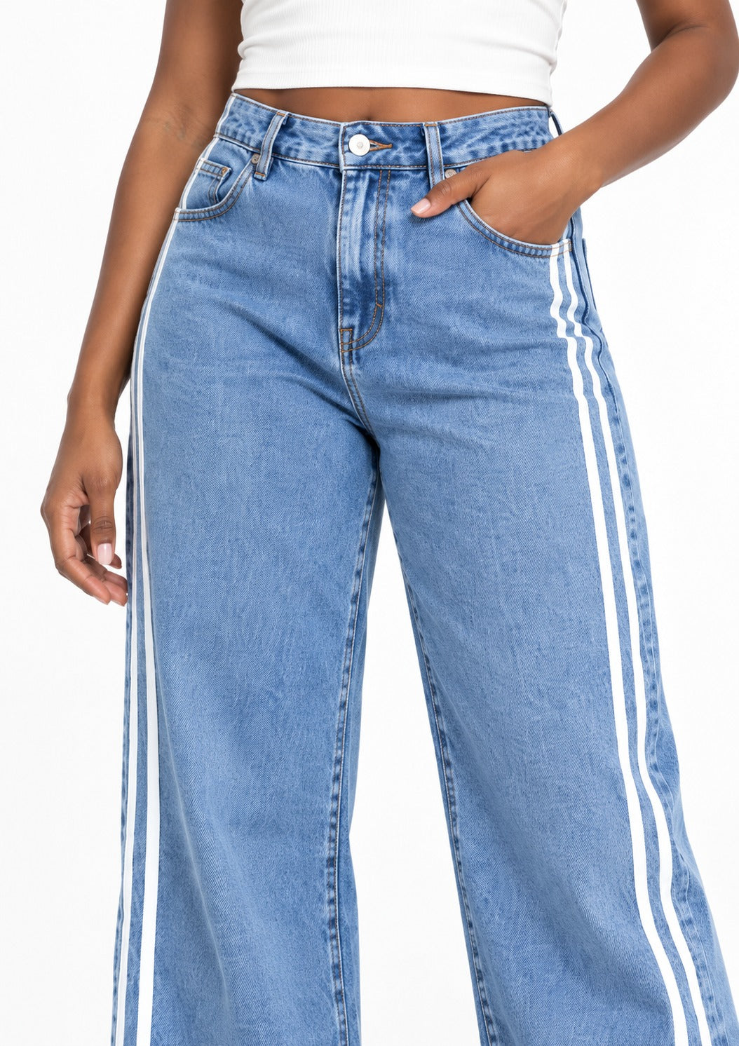 Calça Jeans Wide Leg Sawary Feminina - Azul