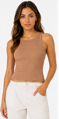 Blusa Regata Canelada Doce Trama Feminina - Mascavo