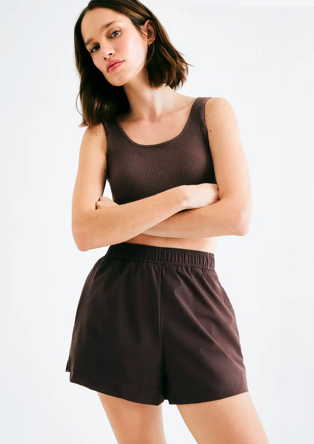 Shorts Esportivo Hering Cintura Alta Feminino - Marrom